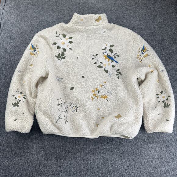 Yitai Sherpa Fleece Botanical Birds Embroidery Full Zip Designer Jacket 27”X24” - Picture 7 of 16